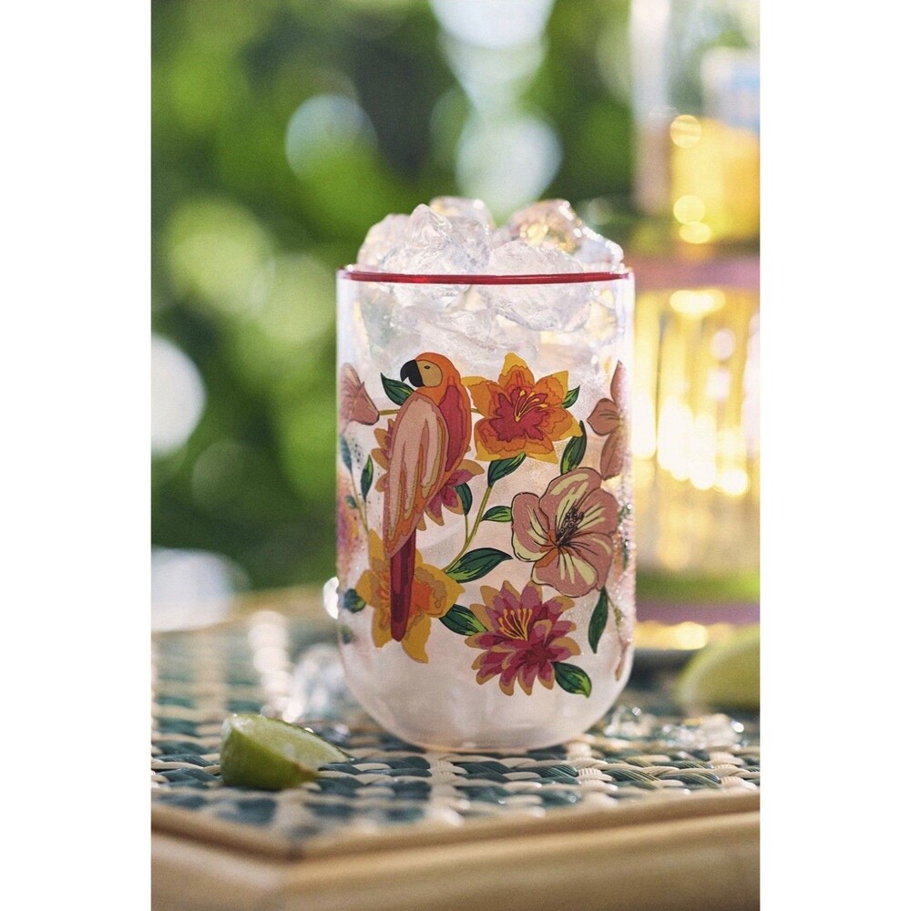 NWT Farm Rio x Anthropologie Red Juice Glass | Parrot Design | Brand New
